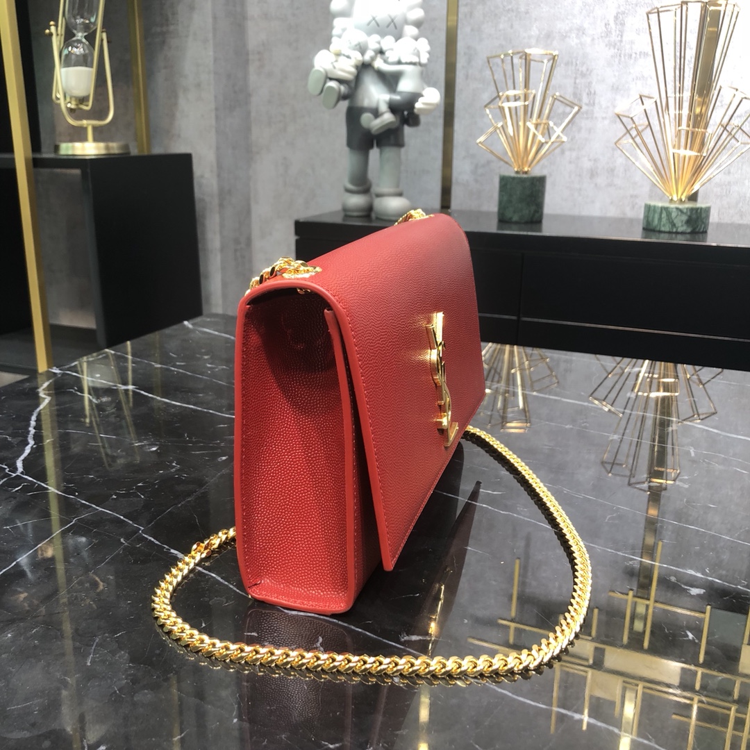 Saint Laurent Kate Medium Grain Calfskin Shoulder Bag Handbag Red 364021 Gold